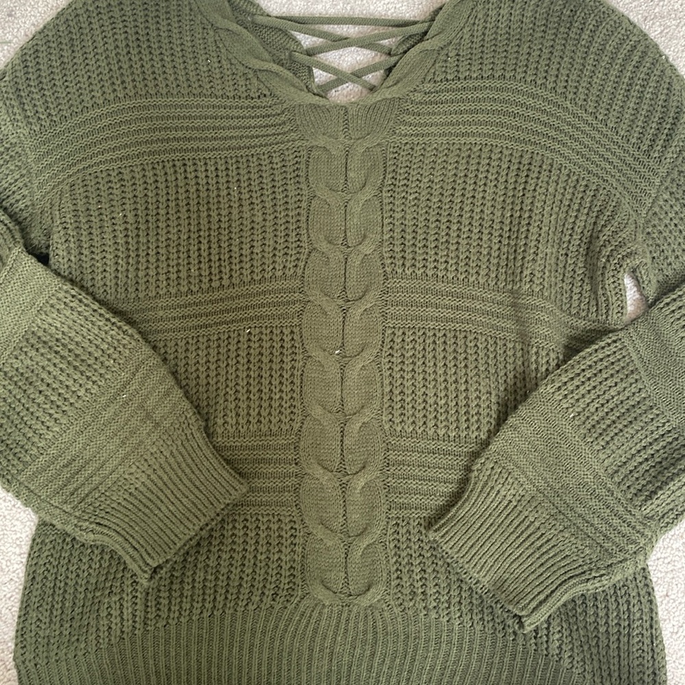 Military Green NOBO Sweater w/ Laced up Back